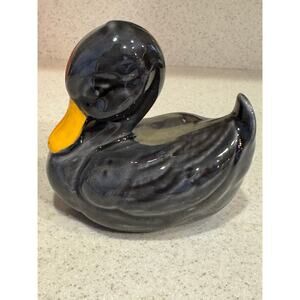 A Georgewood Creation Black Ceramic Duck Figurine or Cotton Ball Holder